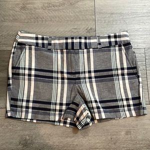 LOFT, plaid shorts, navy and white, size 10, cotton and linen